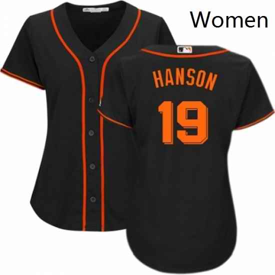 Womens Majestic San Francisco Giants 19 Alen Hanson Replica Black Alternate Cool Base MLB Jersey